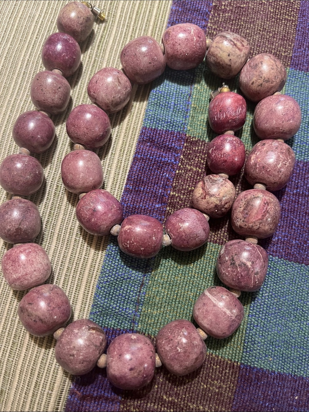 Purple/Pink Stone/Ceramic 
 Bead Necklace - Unbranded